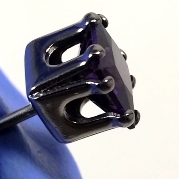 Chic Purple Cubic Zirconia Princess Cut Stud Earrings – Sterling Silver Overlay - Picture 4 of 6